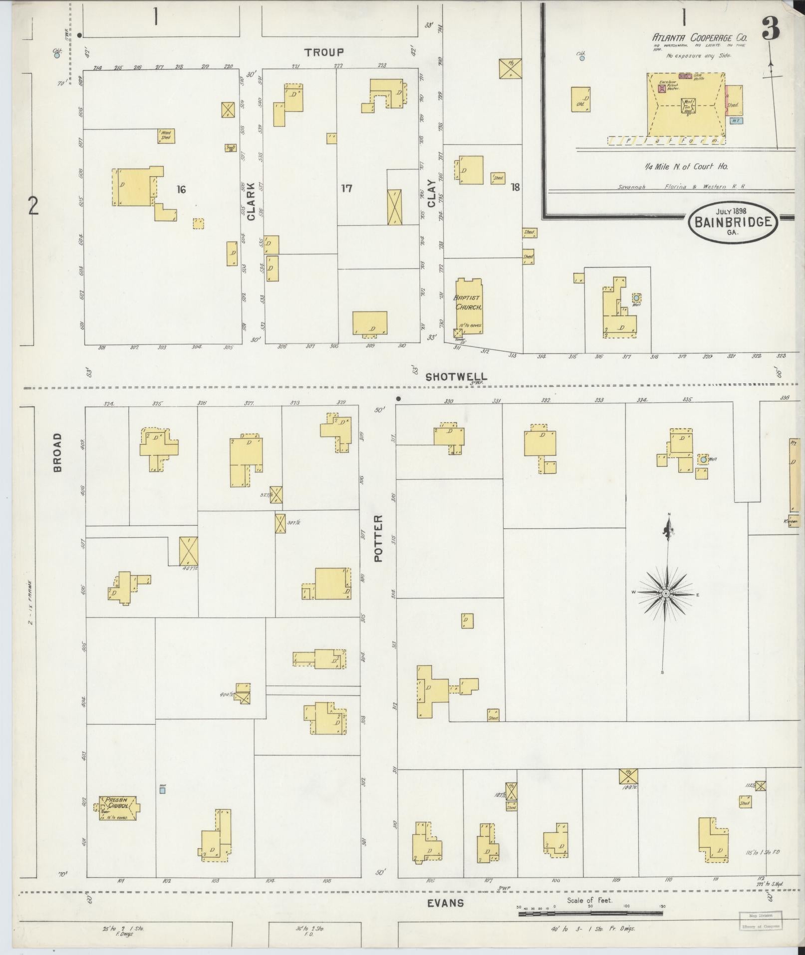 Sanborn Fire Insurance Map from Bainbridge, Decatur County, Georgia (1898), Sheet #0003 - Complete Map Set gallery image, historic Sanborn map, vintage wall art, Georgia Georgia