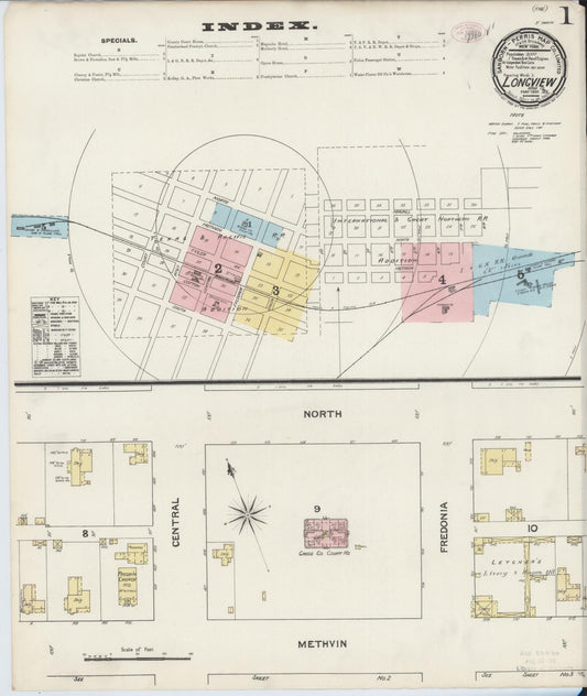 Sanborn Fire Insurance Map from Longview, Gregg County, Texas (1890), Sheet #0001 - Complete Map Set gallery image, historic Sanborn map, vintage wall art, Texas Texas