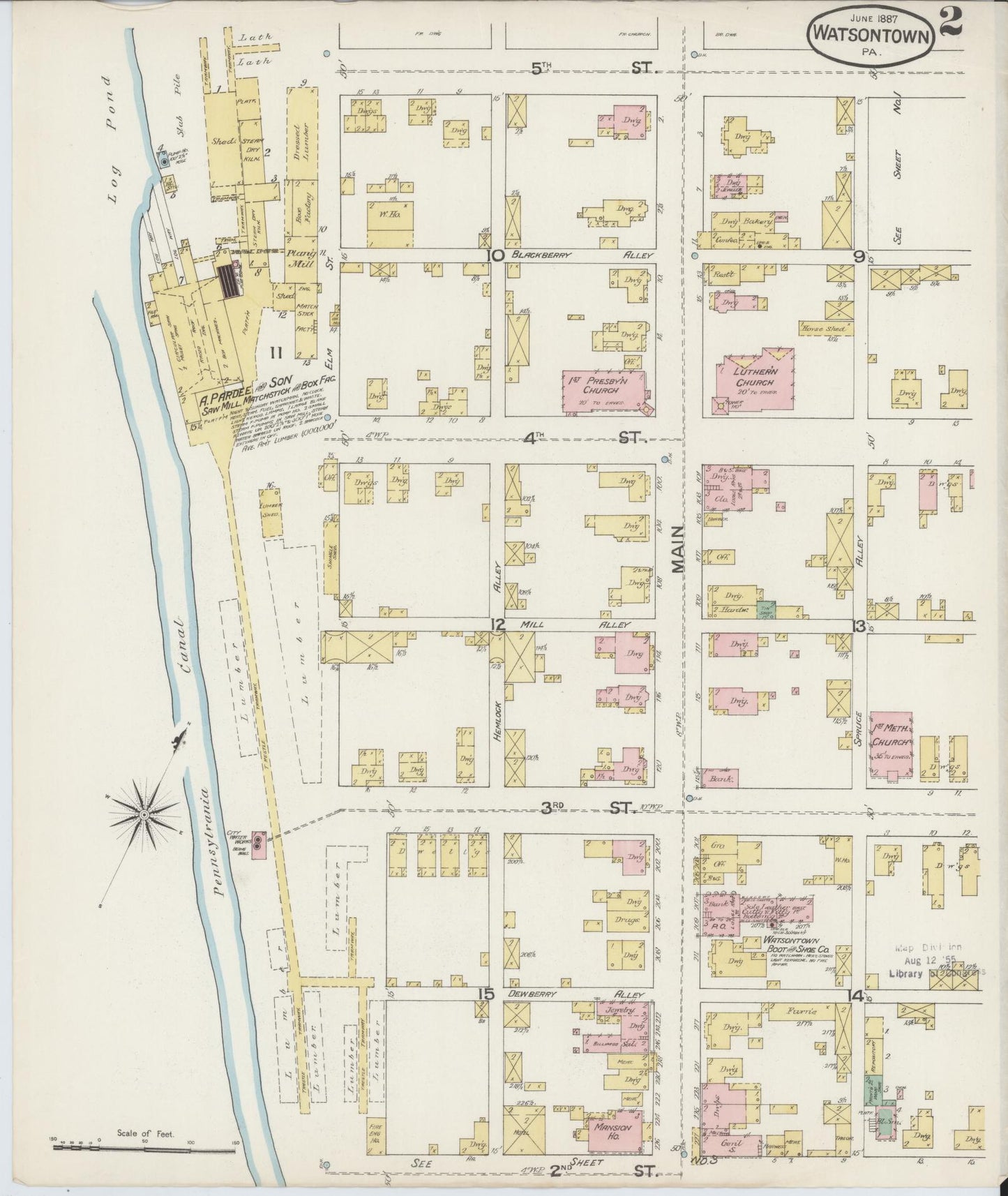 Sanborn Fire Insurance Map from Watsontown, Northumberland County, Pennsylvania (1887), Sheet #0002 - Complete Map Set gallery image, historic Sanborn map, vintage wall art, Pennsylvania Pennsylvania