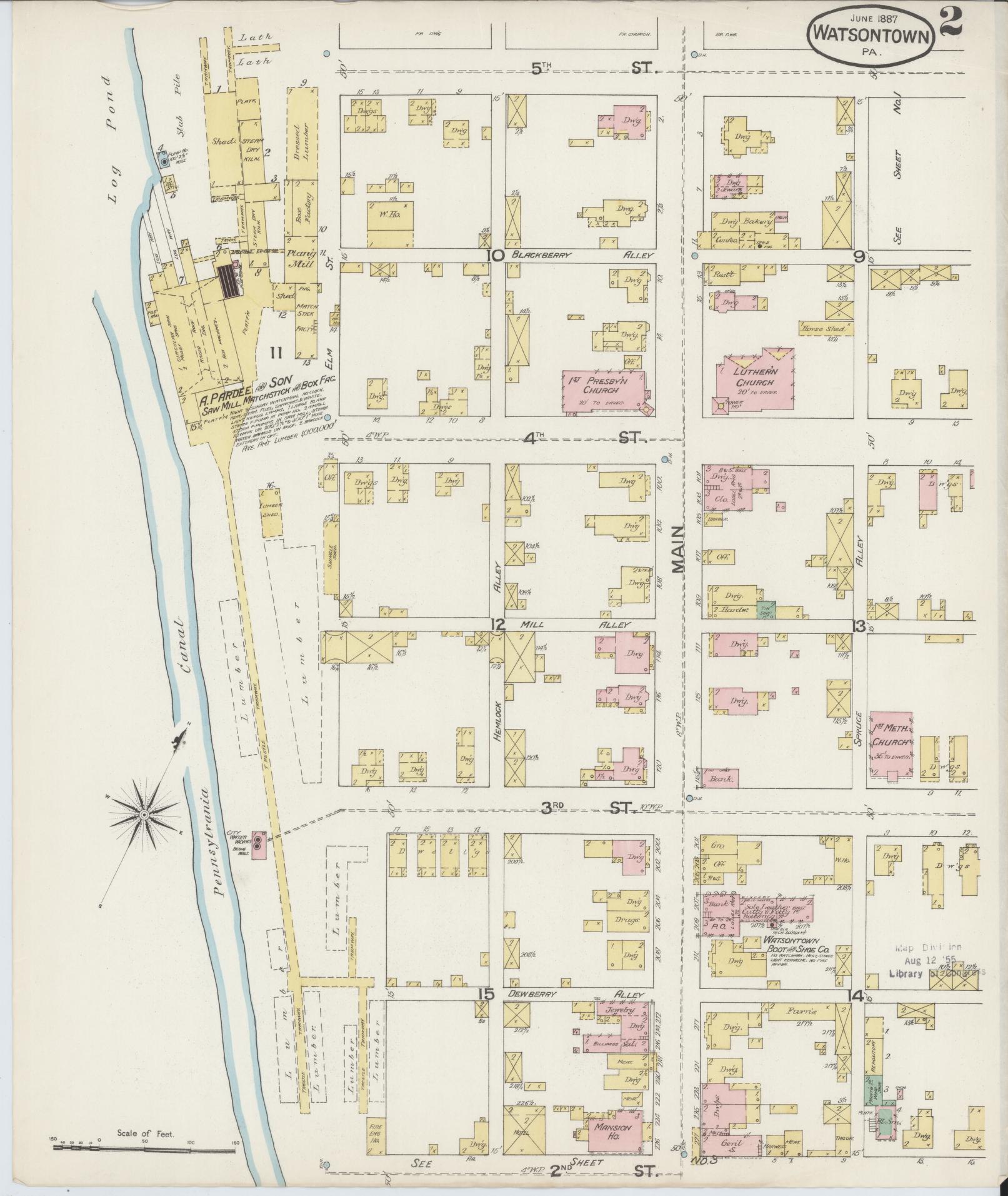 Sanborn Fire Insurance Map from Watsontown, Northumberland County, Pennsylvania (1887), Sheet #0002 - Complete Map Set gallery image, historic Sanborn map, vintage wall art, Pennsylvania Pennsylvania