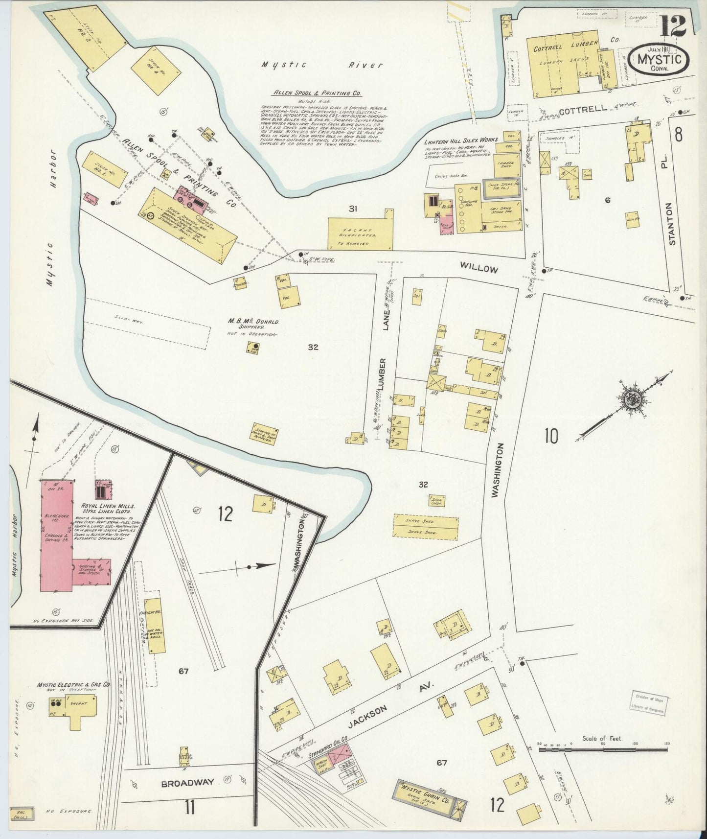 Sanborn Fire Insurance Map from Mystic, New London County, Connecticut (1911), Sheet #0012 - Complete Map Set gallery image, historic Sanborn map, vintage wall art, Connecticut Connecticut