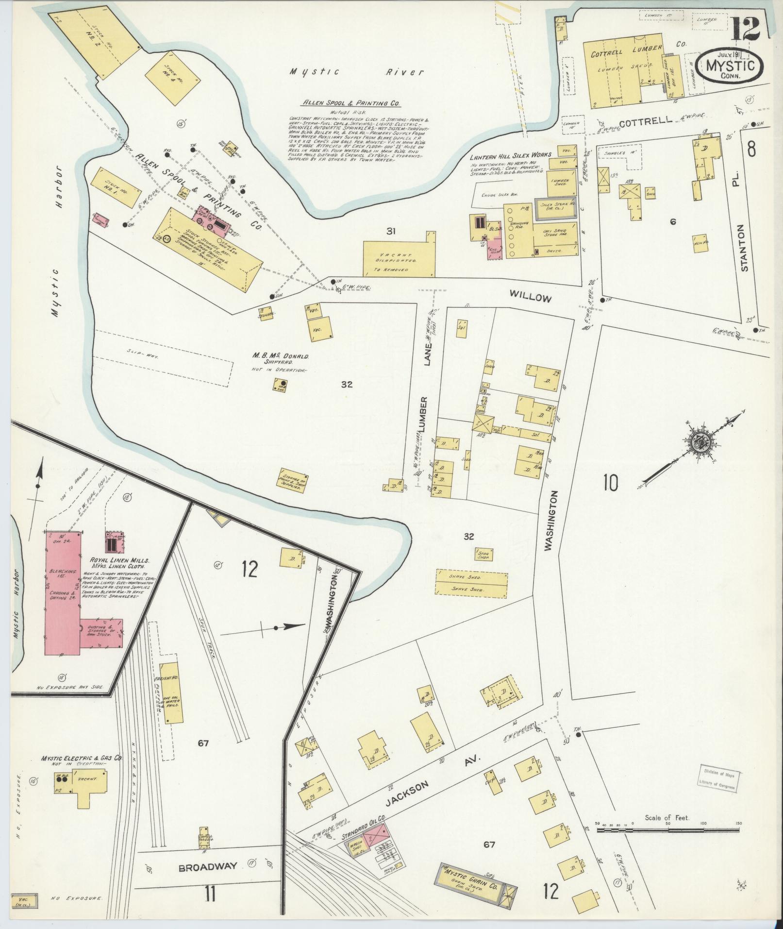 Sanborn Fire Insurance Map from Mystic, New London County, Connecticut (1911), Sheet #0012 - Complete Map Set gallery image, historic Sanborn map, vintage wall art, Connecticut Connecticut
