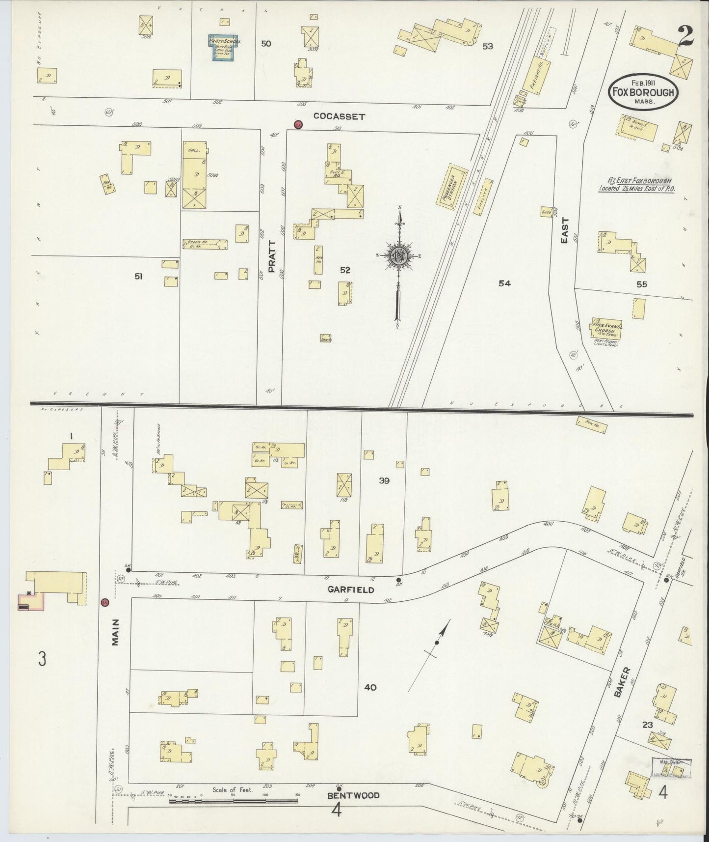 Sanborn Fire Insurance Map from Foxboro, Norfolk County, Massachusetts (1911), Sheet #0002 - Complete Map Set gallery image, historic Sanborn map, vintage wall art, Massachusetts Massachusetts
