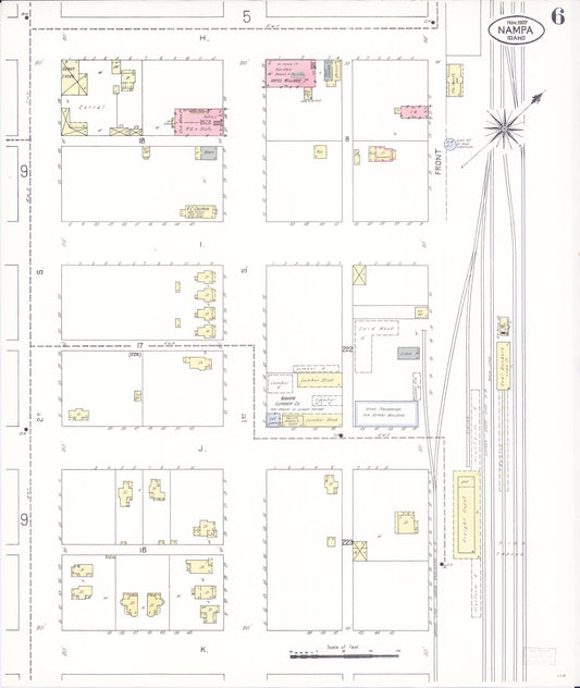 Sanborn Fire Insurance Map from Nampa, Canyon County, Idaho (1907), Sheet #0006 - Historic Sanborn Fire Insurance Map Print, vintage old map wall art, antique decor, genealogy gift, Idaho Idaho map