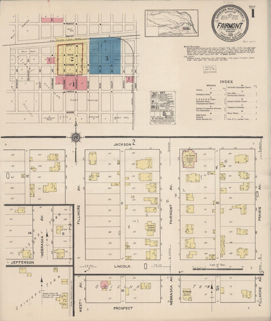 Sanborn Fire Insurance Map from Fairmont, Fillmore County, Nebraska (1922), Sheet #0001 - Historic Sanborn Fire Insurance Map Print, vintage old map wall art, antique decor, genealogy gift, Nebraska Nebraska map
