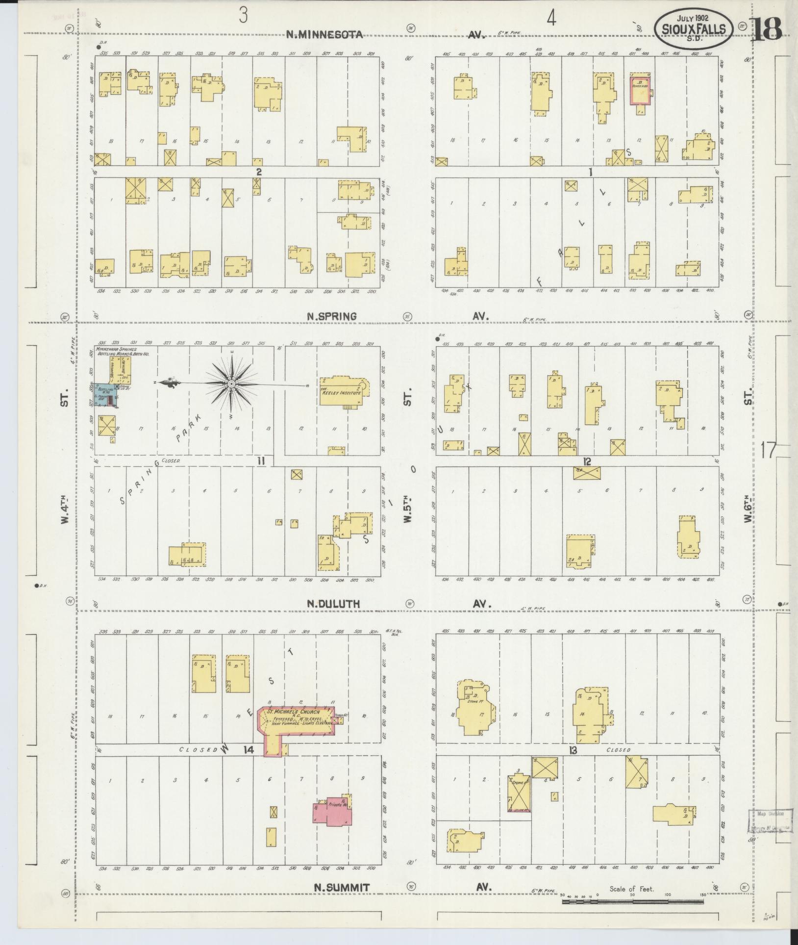 Sanborn Fire Insurance Map from Sioux Falls, Minnehaha County, South Dakota (1902), Sheet #0018 - Complete Map Set gallery image, historic Sanborn map, vintage wall art, South Dakota South Dakota