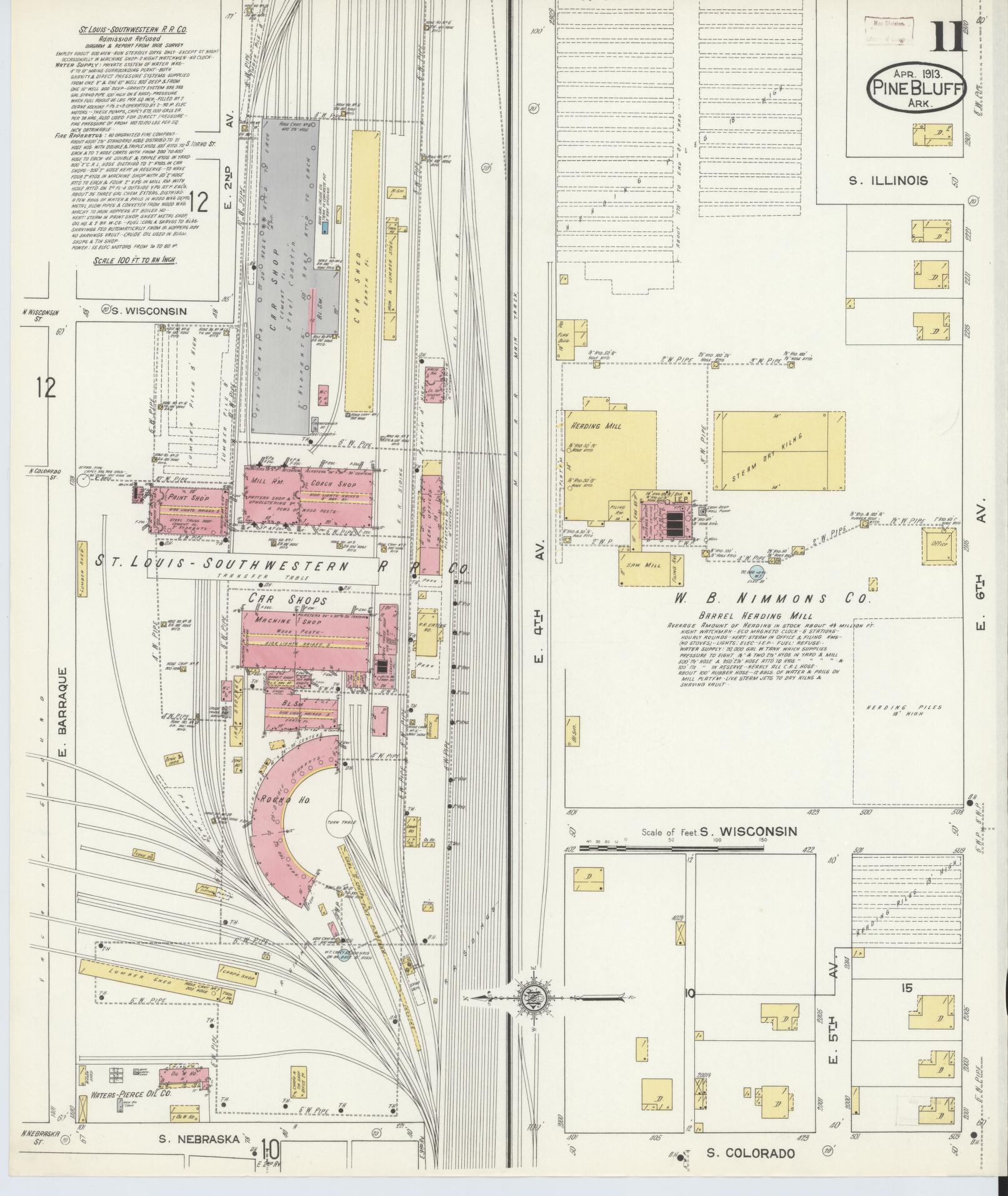 Sanborn Fire Insurance Map from Pine Bluff, Jefferson County, Arkansas (1913), Sheet #0011 - Historic Sanborn Fire Insurance Map Print, vintage old map wall art, antique decor, genealogy gift, Arkansas Arkansas map