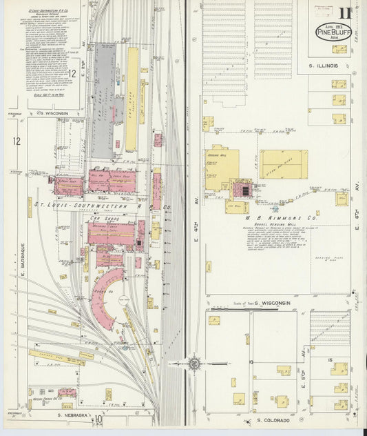 Sanborn Fire Insurance Map from Pine Bluff, Jefferson County, Arkansas (1913), Sheet #0011 - Historic Sanborn Fire Insurance Map Print, vintage old map wall art, antique decor, genealogy gift, Arkansas Arkansas map