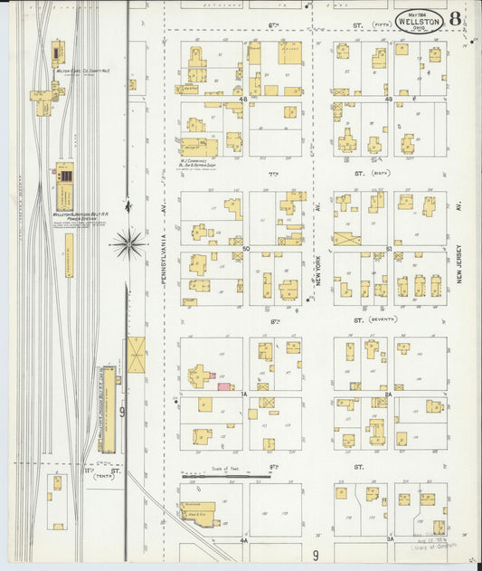Sanborn Fire Insurance Map from Wellston, Jackson County, Ohio (1904), Sheet #0008 - Historic Sanborn Fire Insurance Map Print, vintage old map wall art, antique decor, genealogy gift, Ohio Ohio map