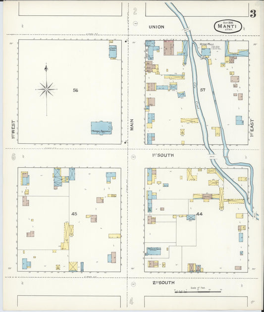 Sanborn Fire Insurance Map from Manti, Sanpete County, Utah (1892), Sheet #0003 - Historic Sanborn Fire Insurance Map Print, vintage old map wall art, antique decor, genealogy gift, Utah Utah map
