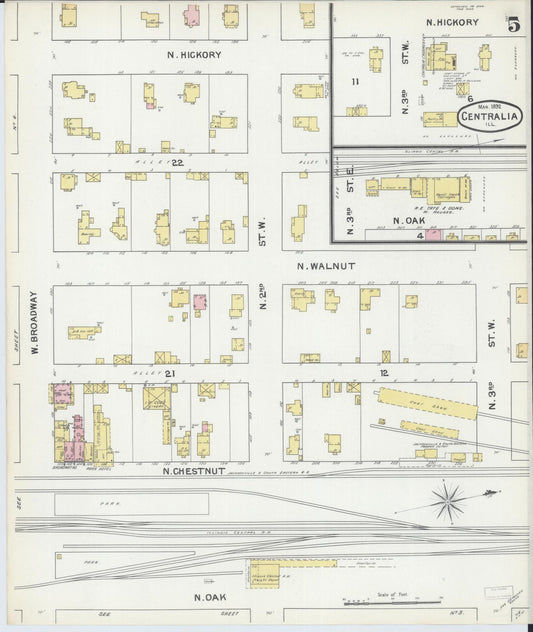 Sanborn Fire Insurance Map from Centralia, Marion, Clinton, Jefferson, and Washington Counties, Illinois (1892), Sheet #0005 - Historic Sanborn Fire Insurance Map Print, vintage old map wall art, antique decor, genealogy gift, Illinois Illinois map