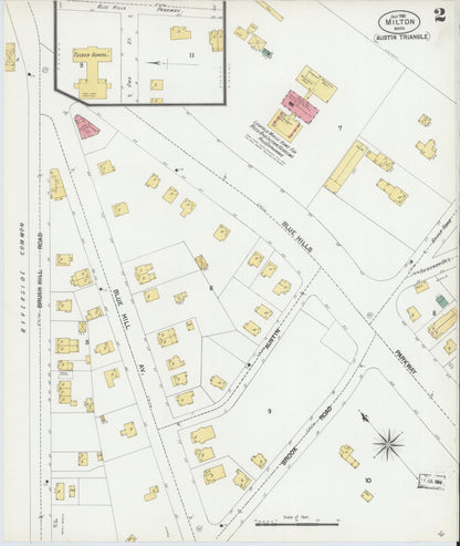 Sanborn Fire Insurance Map from Milton, Norfolk County, Massachusetts (1901), Sheet #0002 - Historic Sanborn Fire Insurance Map Print, vintage old map wall art, antique decor, genealogy gift, Massachusetts Massachusetts map