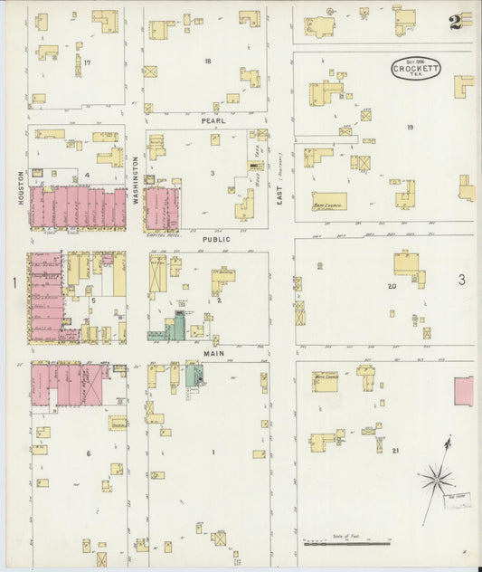 Sanborn Fire Insurance Map from Crockett, Houston County, Texas (1896), Sheet #0002 - Historic Sanborn Fire Insurance Map Print, vintage old map wall art, antique decor, genealogy gift, Texas Texas map