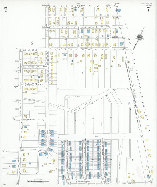 Sanborn Fire Insurance Map from Brooklyn, Anne Arundel County, Maryland (1950), Sheet #0007 - Historic Sanborn Fire Insurance Map Print, vintage old map wall art, antique decor, genealogy gift, Maryland Maryland map