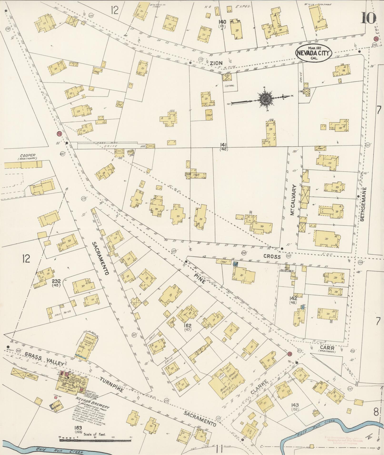 Sanborn Fire Insurance Map from Nevada City, Nevada County, California (1912), Sheet #0010 - Complete Map Set gallery image, historic Sanborn map, vintage wall art, Nevada City Nevada
