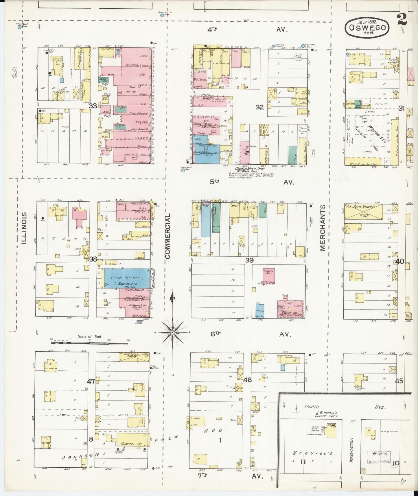 Sanborn Fire Insurance Map from Oswego, Labette County, Kansas (1892), Sheet #0002 - Historic Sanborn Fire Insurance Map Print, vintage old map wall art, antique decor, genealogy gift, Kansas Kansas map