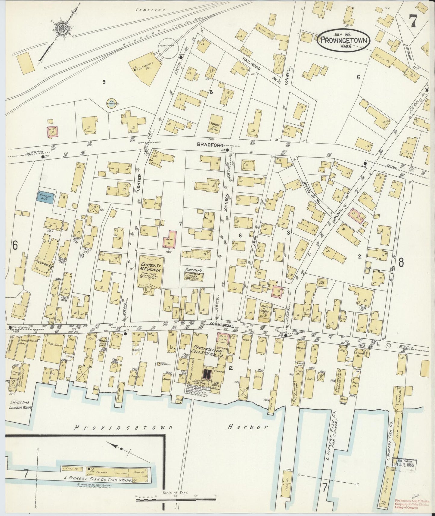Sanborn Fire Insurance Map from Provincetown, Barnstable County, Massachusetts (1912), Sheet #0007 - Historic Sanborn Fire Insurance Map Print, vintage old map wall art, antique decor, genealogy gift, Massachusetts Massachusetts map