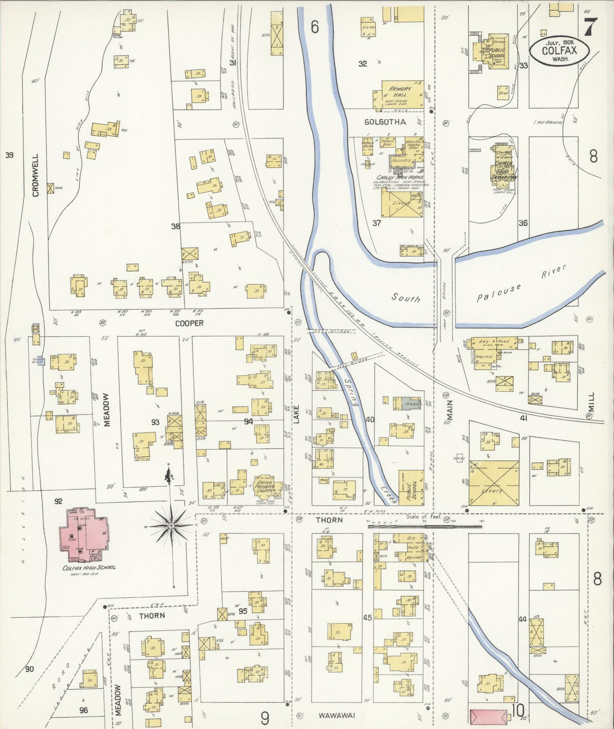 Sanborn Fire Insurance Map from Colfax, Whitman County, Washington (1908), Sheet #0007 - Historic Sanborn Fire Insurance Map Print, vintage old map wall art, antique decor, genealogy gift, Washington Washington map