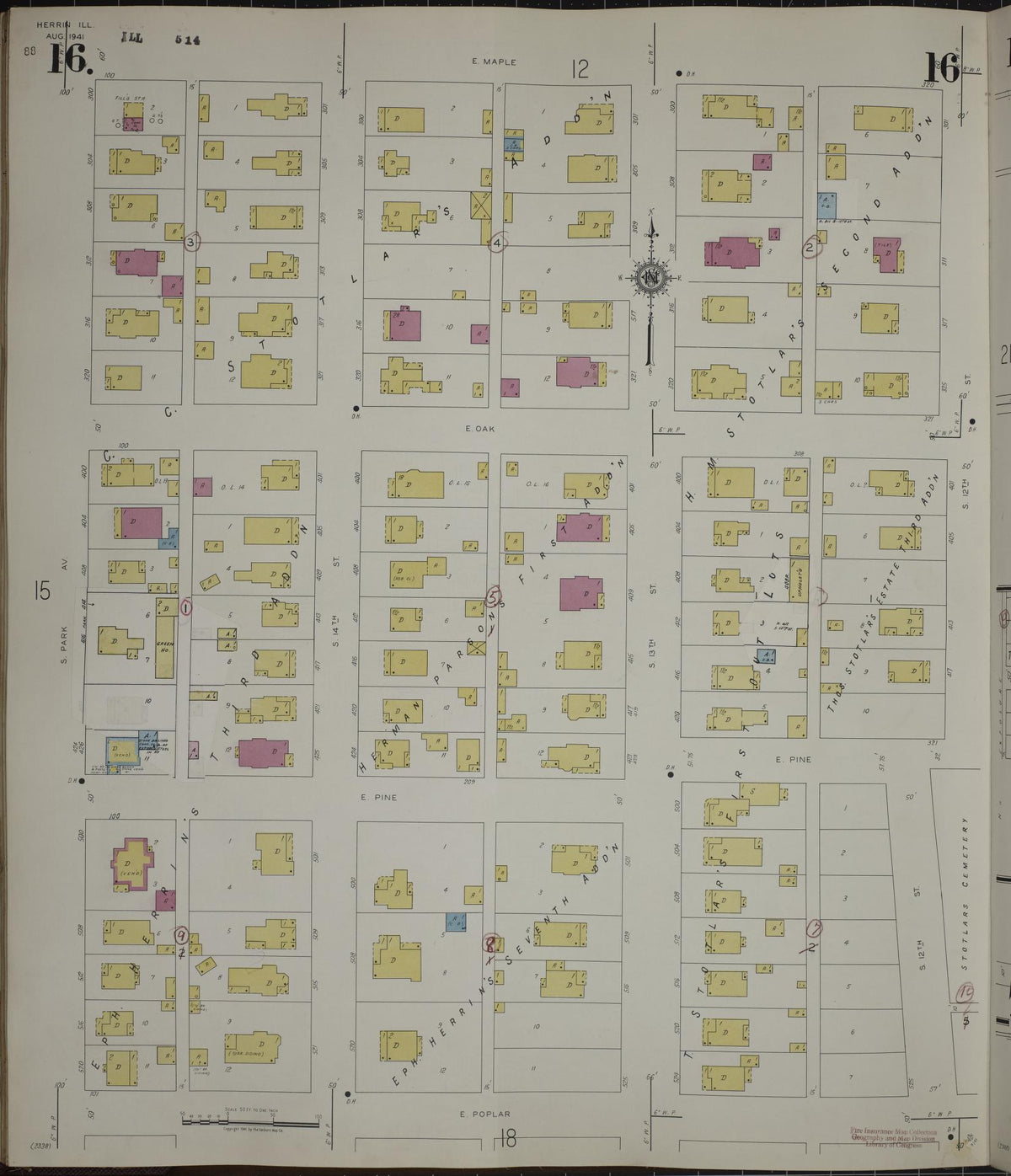 Sanborn Fire Insurance Map from Herrin, Williamson County, Illinois (1947), Sheet #0016 - Complete Map Set gallery image, historic Sanborn map, vintage wall art, Illinois Illinois