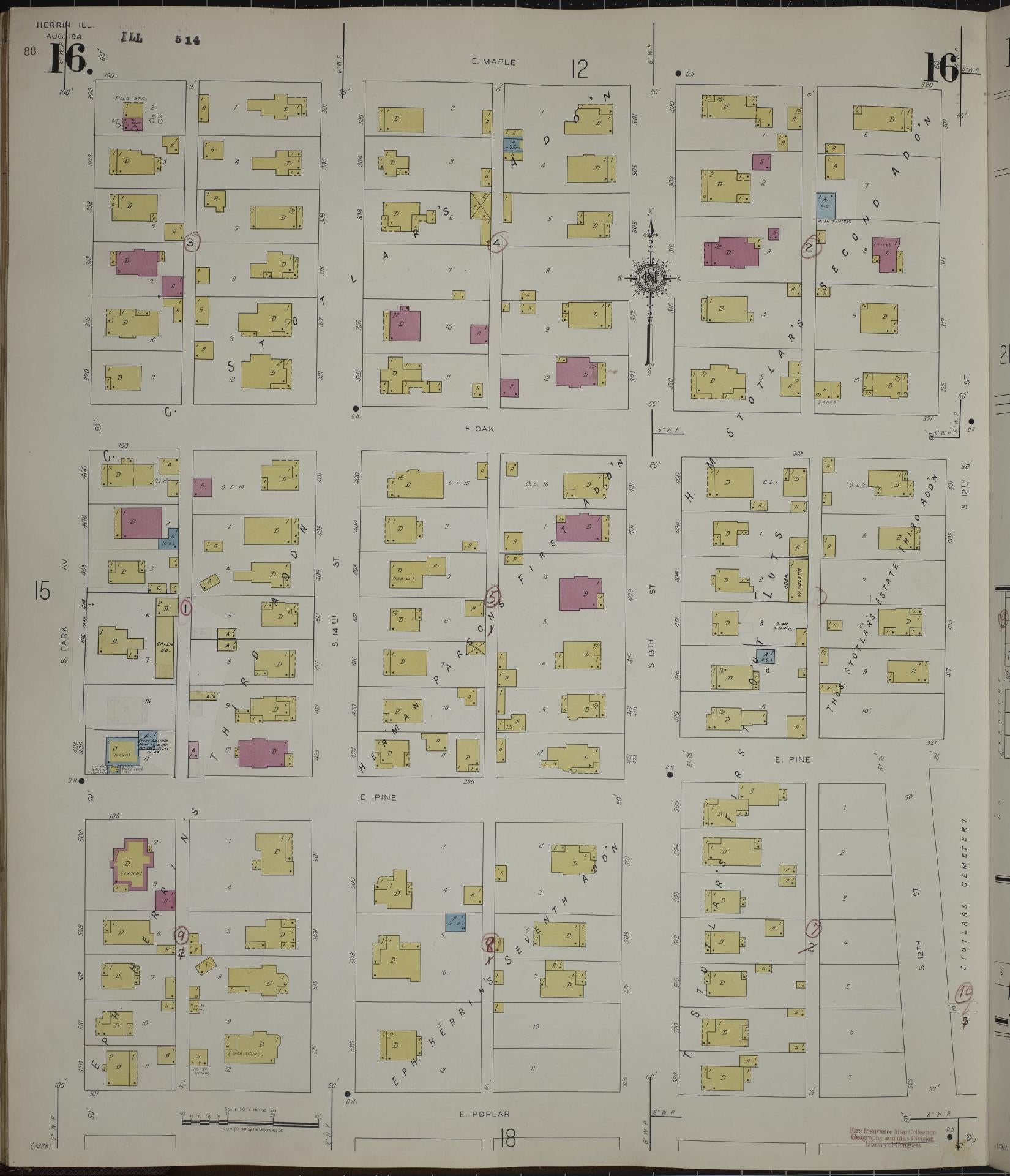 Sanborn Fire Insurance Map from Herrin, Williamson County, Illinois (1947), Sheet #0016 - Complete Map Set gallery image, historic Sanborn map, vintage wall art, Illinois Illinois