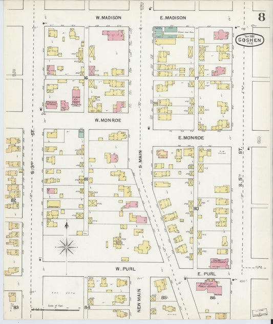 Sanborn Fire Insurance Map from Goshen, Elkhart County, Indiana (1892), Sheet #0008 - Historic Sanborn Fire Insurance Map Print, vintage old map wall art, antique decor, genealogy gift, Indiana Indiana map