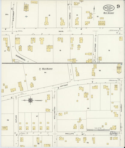 Sanborn Fire Insurance Map from Medway, Norfolk County, Massachusetts (1910), Sheet #0009 - Historic Sanborn Fire Insurance Map Print, vintage old map wall art, antique decor, genealogy gift, Massachusetts Massachusetts map