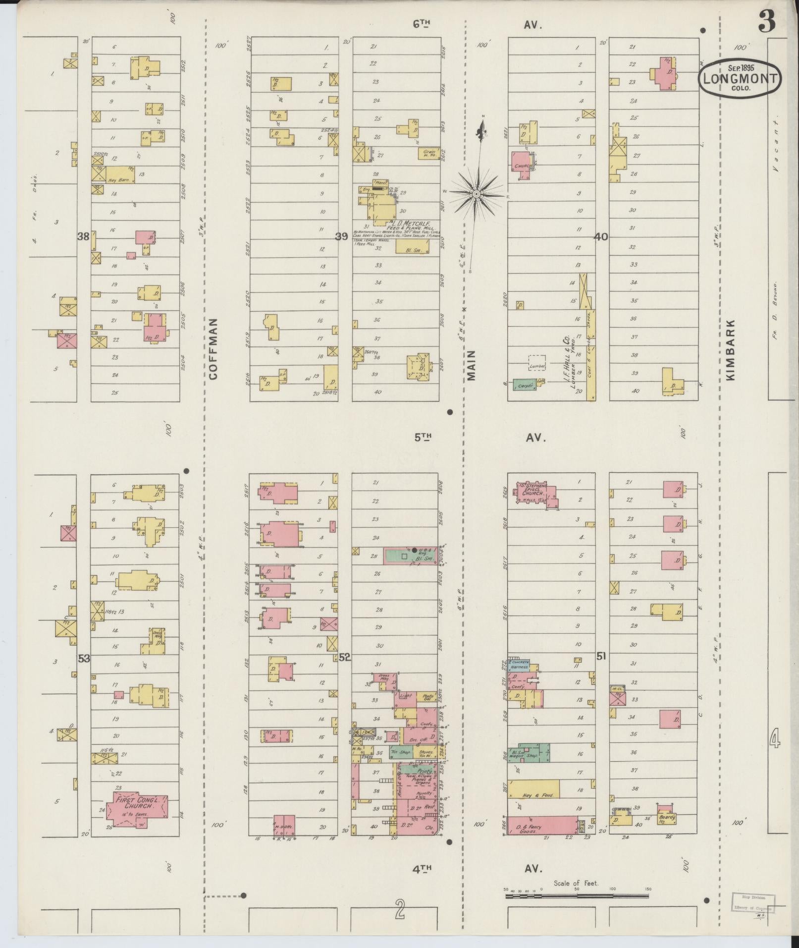 Sanborn Fire Insurance Map from Longmont, Boulder County, Colorado (1895), Sheet #0003 - Historic Sanborn Fire Insurance Map Print, vintage old map wall art, antique decor, genealogy gift, Colorado Colorado map
