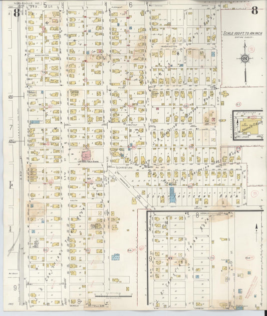 Sanborn Fire Insurance Map from Noblesville, Hamilton County, Indiana (1947), Sheet #0008 - Historic Sanborn Fire Insurance Map Print, vintage old map wall art, antique decor, genealogy gift, Indiana Indiana map