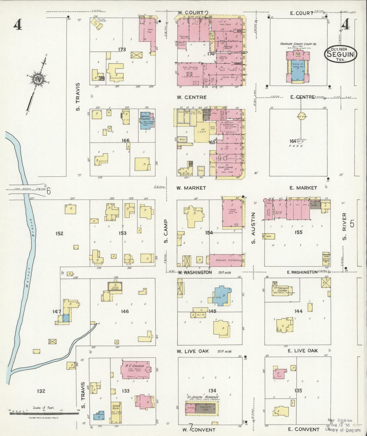 Sanborn Fire Insurance Map from Seguin, Guadalupe County, Texas (1924), Sheet #0004 - Complete Map Set gallery image, historic Sanborn map, vintage wall art, Texas Texas