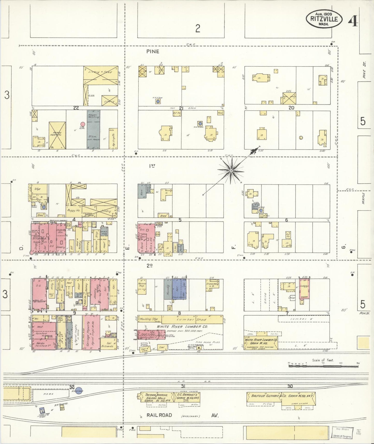 Sanborn Fire Insurance Map from Ritzville, Adams County, Washington (1909), Sheet #0004 - Historic Sanborn Fire Insurance Map Print, vintage old map wall art, antique decor, genealogy gift, Washington Washington map