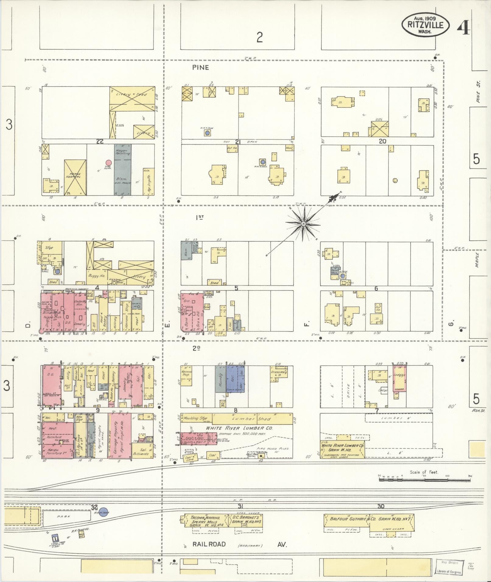 Sanborn Fire Insurance Map from Ritzville, Adams County, Washington (1909), Sheet #0004 - Historic Sanborn Fire Insurance Map Print, vintage old map wall art, antique decor, genealogy gift, Washington Washington map
