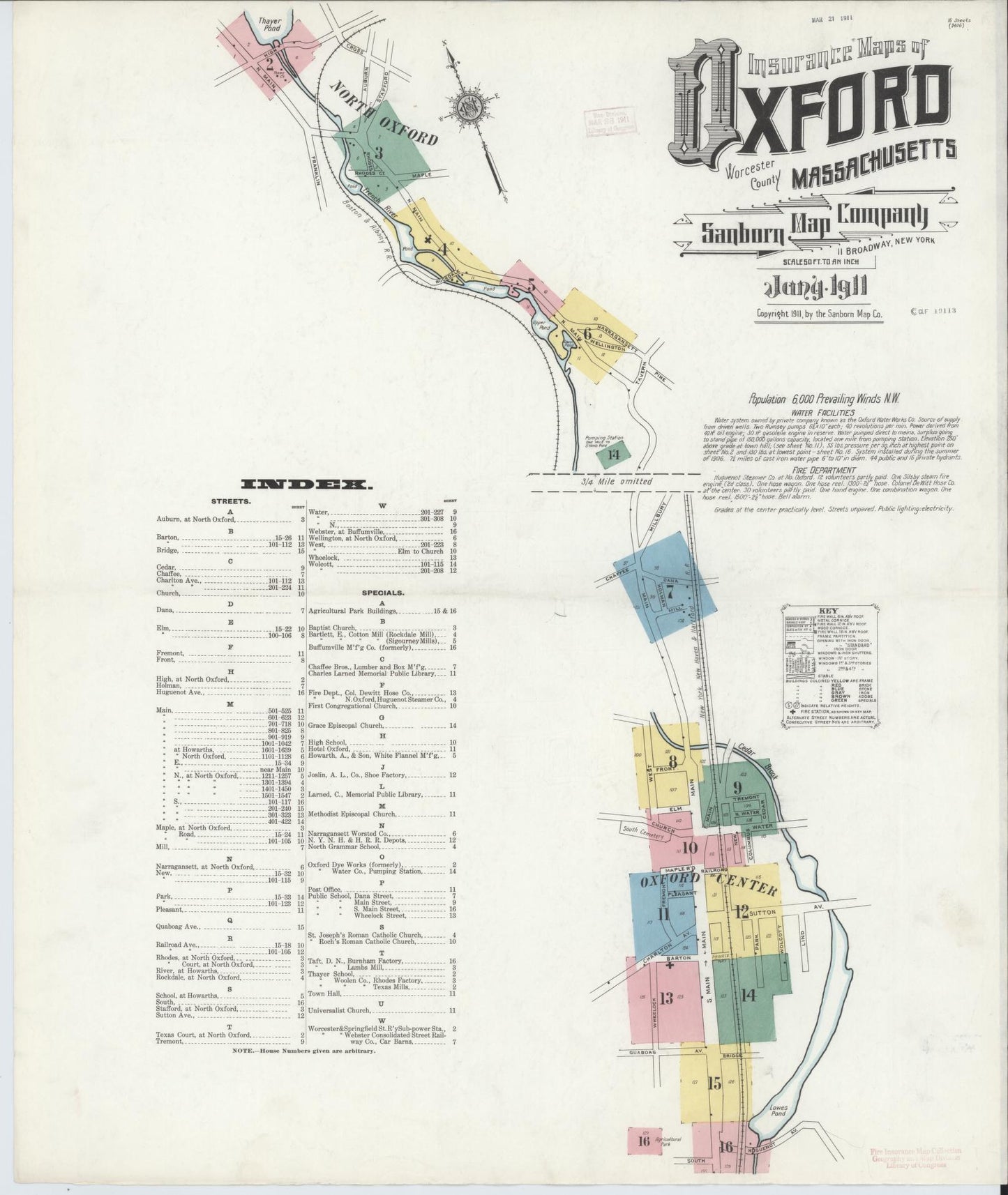 Sanborn Fire Insurance Map from Oxford, Worcester County, Massachusetts. (1911) – Historic Sanborn Fire Insurance Map Print