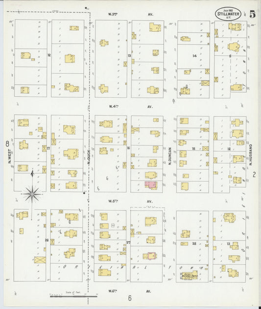 Sanborn Fire Insurance Map from Stillwater, Payne County, Oklahoma (1901), Sheet #0005 - Historic Sanborn Fire Insurance Map Print, vintage old map wall art, antique decor, genealogy gift, Oklahoma Oklahoma map