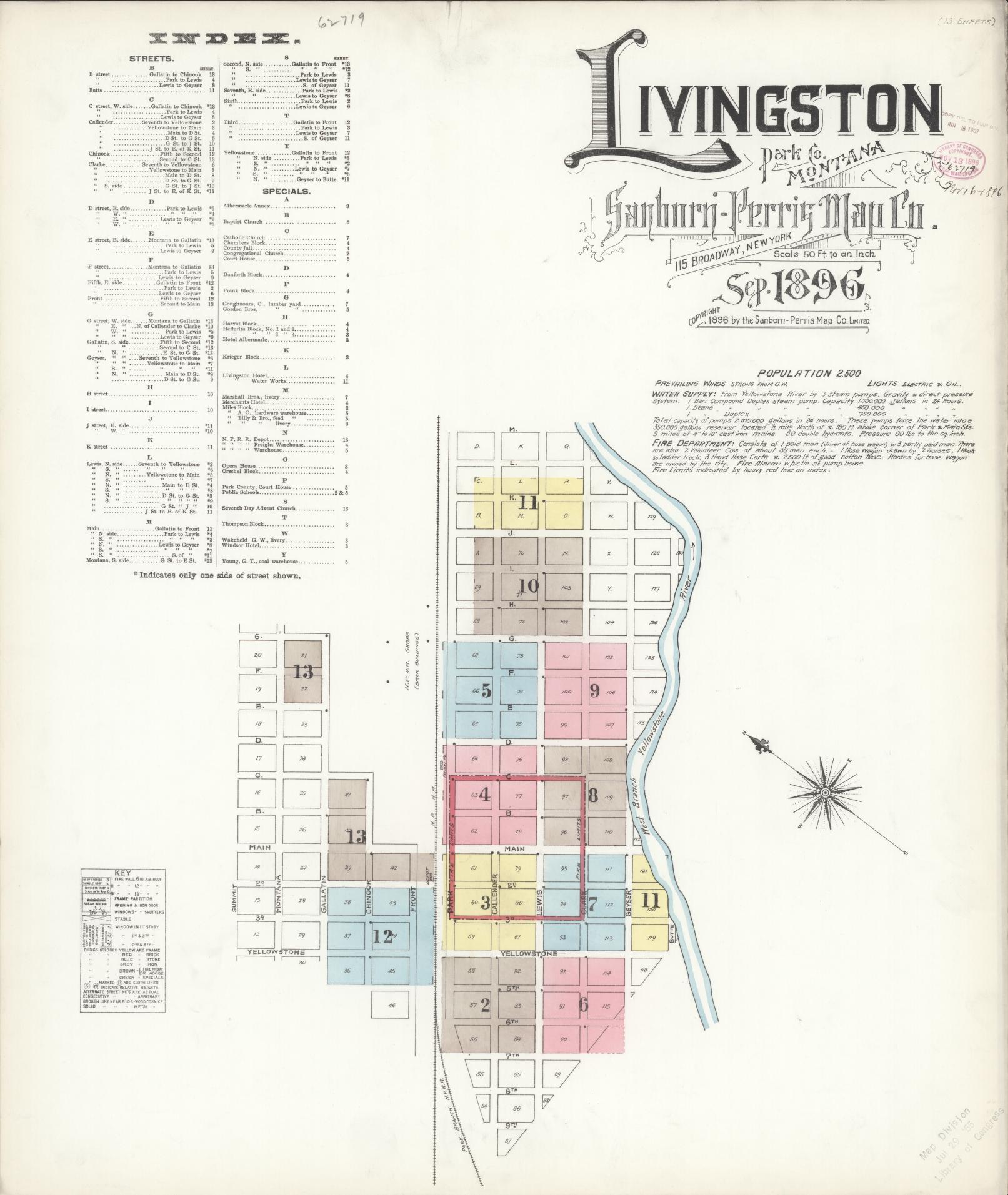 Sanborn Fire Insurance Map from Livingston, Park County, Montana. (1896) – Historic Sanborn Fire Insurance Map Print