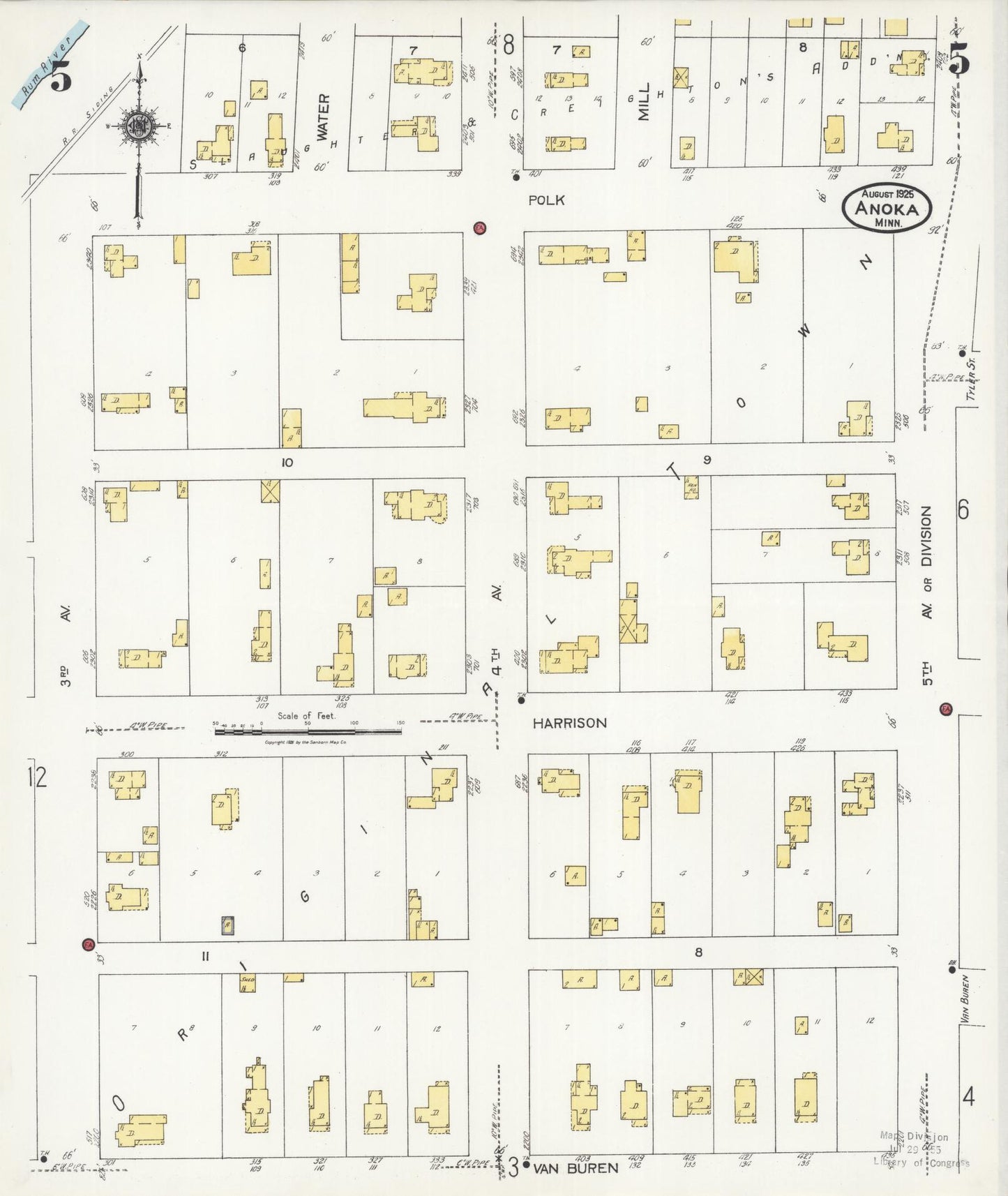 Sanborn Fire Insurance Map from Anoka, Anoka County, Minnesota (1925), Sheet #0005 - Complete Map Set gallery image, historic Sanborn map, vintage wall art, Minnesota Minnesota