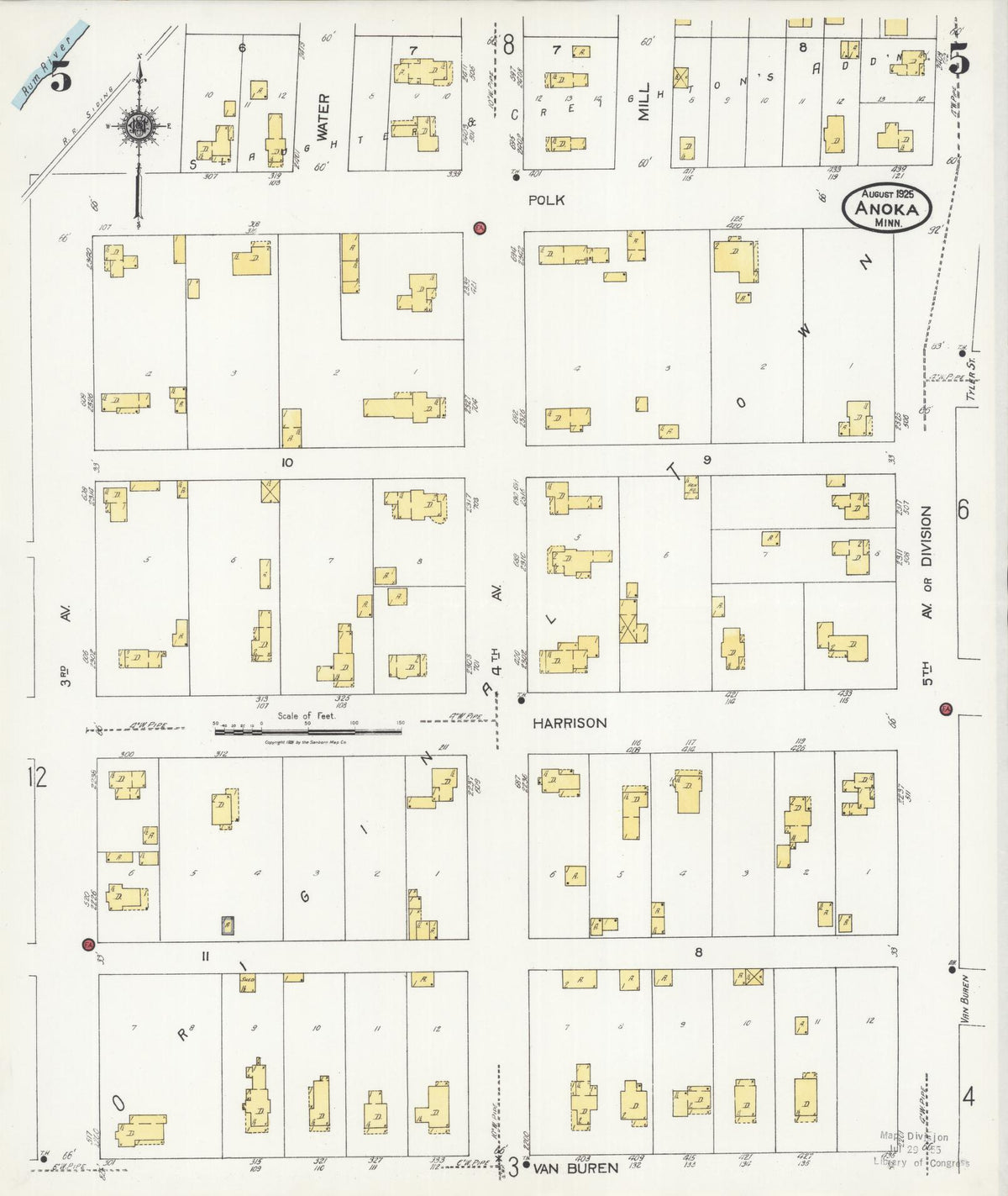 Sanborn Fire Insurance Map from Anoka, Anoka County, Minnesota (1925), Sheet #0005 - Complete Map Set gallery image, historic Sanborn map, vintage wall art, Minnesota Minnesota
