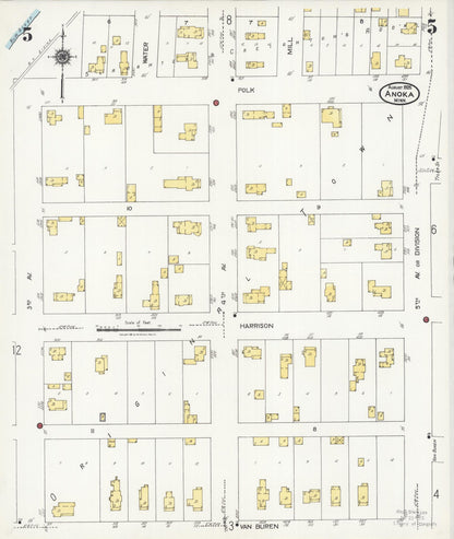 Sanborn Fire Insurance Map from Anoka, Anoka County, Minnesota (1925), Sheet #0005 - Complete Map Set gallery image, historic Sanborn map, vintage wall art, Minnesota Minnesota