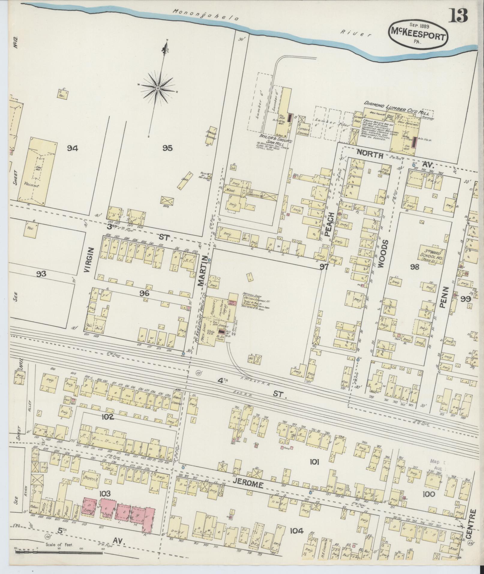 Sanborn Fire Insurance Map from McKeesport, Allegheny County, Pennsylvania (1889), Sheet #0013 - Complete Map Set gallery image, historic Sanborn map, vintage wall art, Pennsylvania Pennsylvania