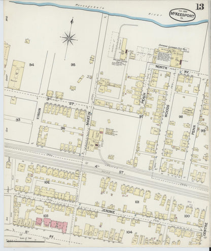 Sanborn Fire Insurance Map from McKeesport, Allegheny County, Pennsylvania (1889), Sheet #0013 - Complete Map Set gallery image, historic Sanborn map, vintage wall art, Pennsylvania Pennsylvania