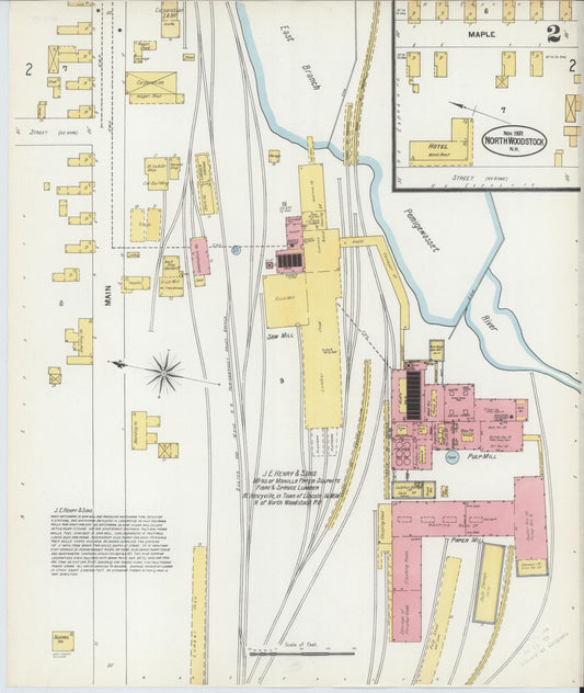 Sanborn Fire Insurance Map from North Woodstock, Grafton County, New Hampshire (1902), Sheet #0002 - Historic Sanborn Fire Insurance Map Print, vintage old map wall art, antique decor, genealogy gift, New Hampshire New Hampshire map
