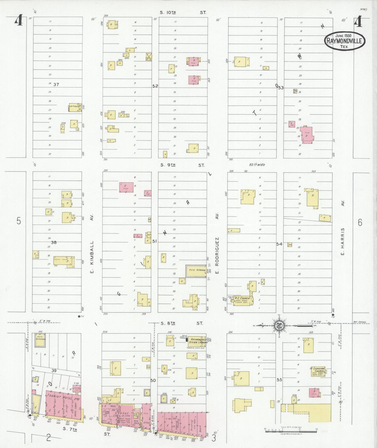 Sanborn Fire Insurance Map from Raymondville, Willacy County, Texas (1930), Sheet #0004 - Complete Map Set gallery image, historic Sanborn map, vintage wall art, Texas Texas
