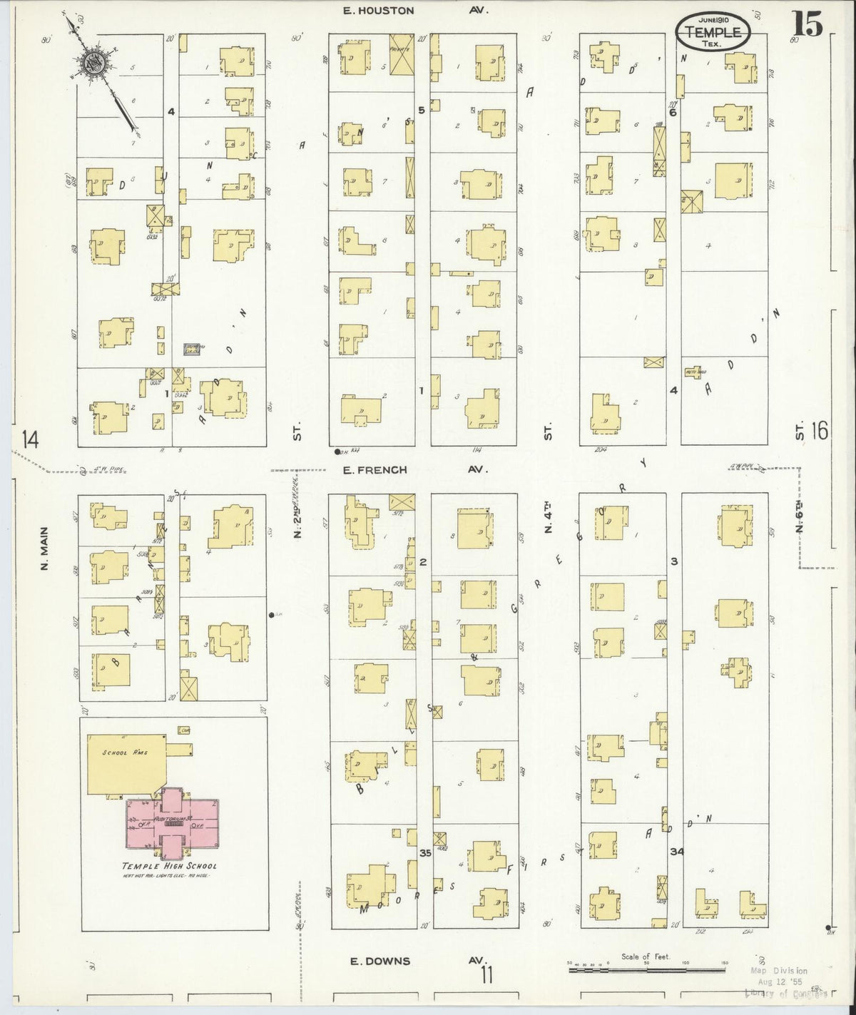 Sanborn Fire Insurance Map from Temple, Bell County, Texas (1910), Sheet #0015 - Historic Sanborn Fire Insurance Map Print, vintage old map wall art, antique decor, genealogy gift, Texas Texas map