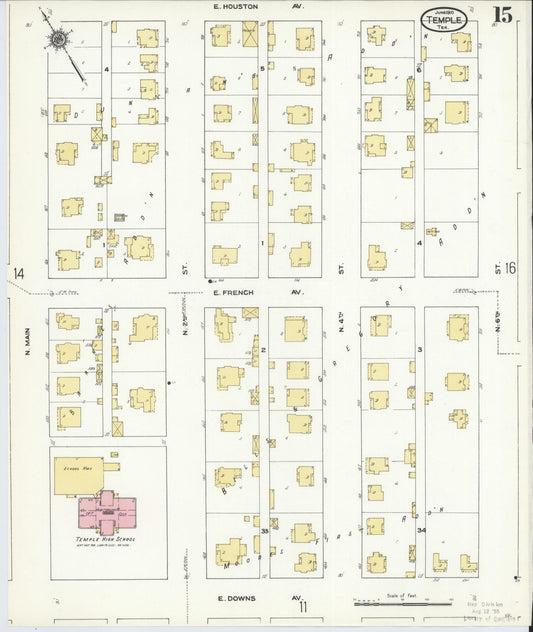 Sanborn Fire Insurance Map from Temple, Bell County, Texas (1910), Sheet #0015 - Historic Sanborn Fire Insurance Map Print, vintage old map wall art, antique decor, genealogy gift, Texas Texas map