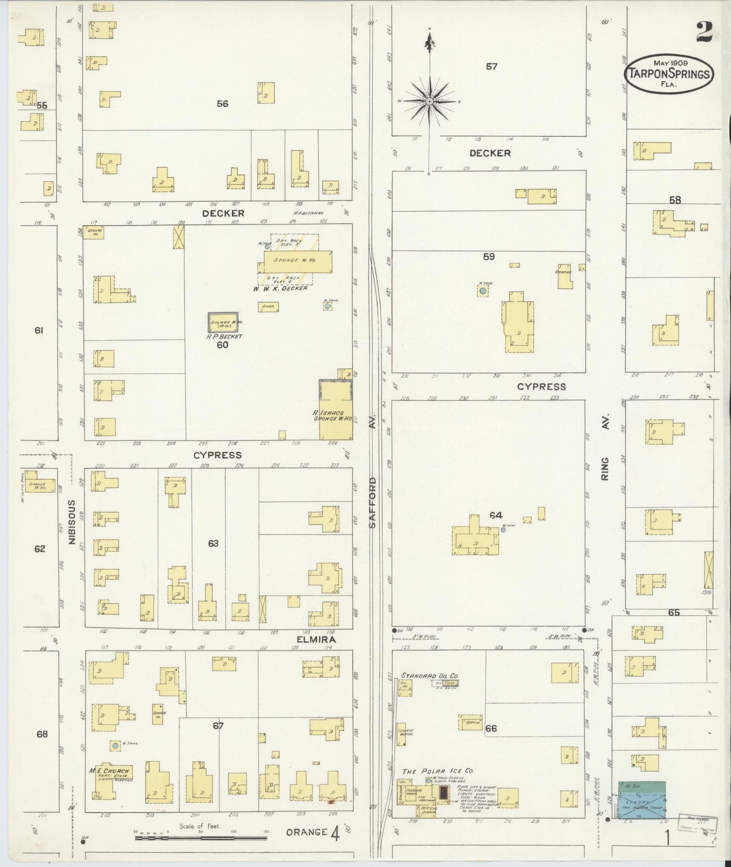 Sanborn Fire Insurance Map from Tarpon Springs, Pinellas County, Florida (1909), Sheet #0002 - Complete Map Set gallery image, historic Sanborn map, vintage wall art, Florida Florida