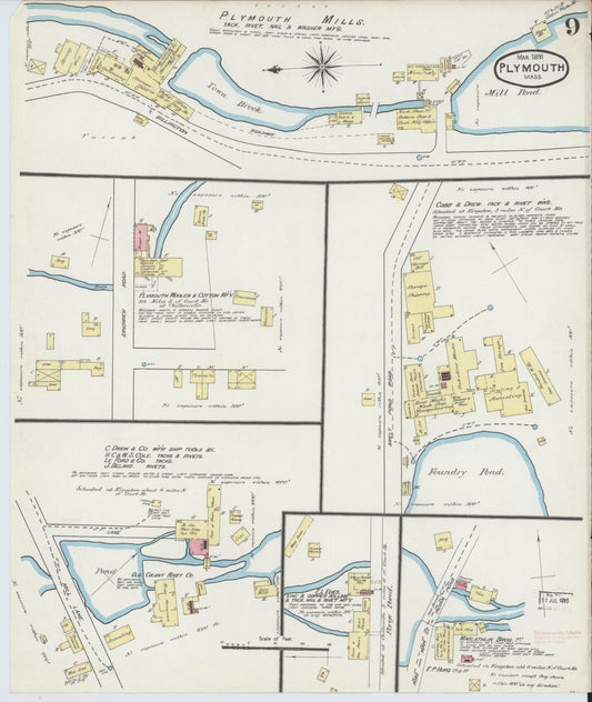 Sanborn Fire Insurance Map from Plymouth, Plymouth County, Massachusetts (1891), Sheet #0009 - Historic Sanborn Fire Insurance Map Print, vintage old map wall art, antique decor, genealogy gift, Massachusetts Massachusetts map