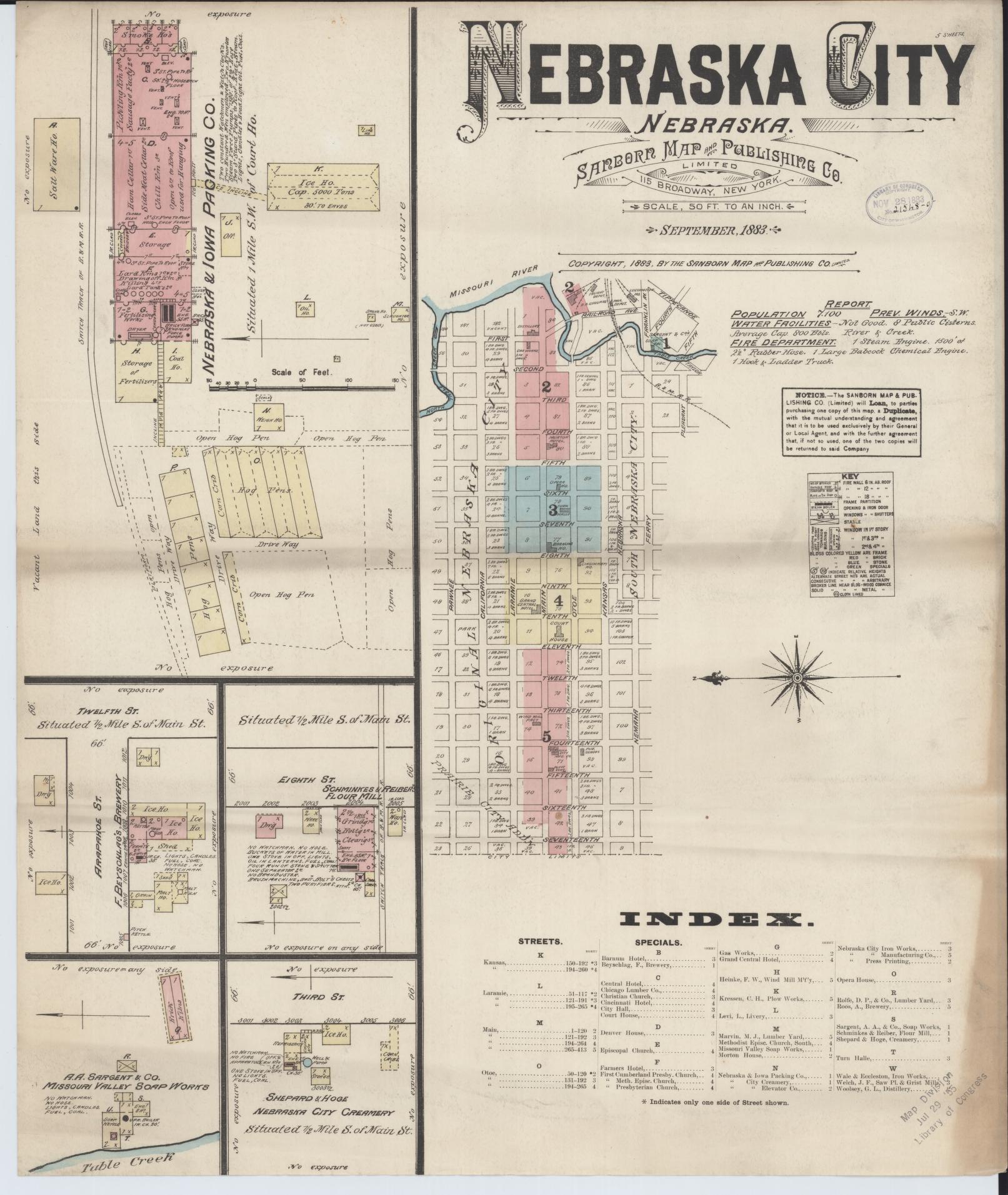 Sanborn Fire Insurance Map from Nebraska City, Otoe County, Nebraska (1883), Sheet #0001 - Complete Map Set gallery image, historic Sanborn map, vintage wall art, Nebraska Nebraska