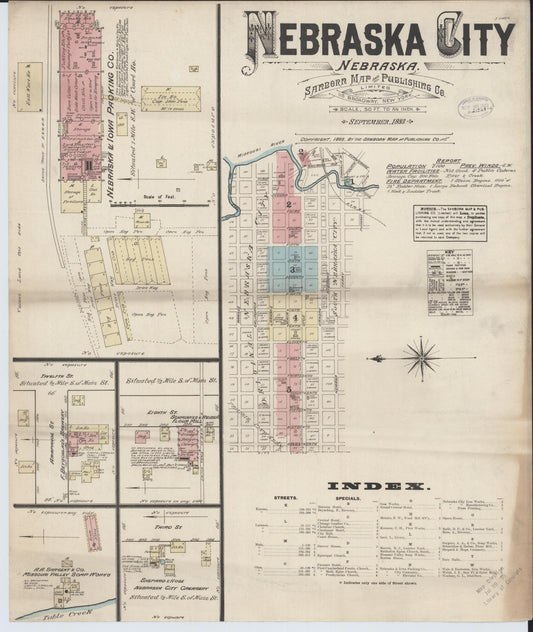 Sanborn Fire Insurance Map from Nebraska City, Otoe County, Nebraska (1883), Sheet #0001 - Complete Map Set gallery image, historic Sanborn map, vintage wall art, Nebraska Nebraska