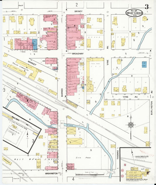 Sanborn Fire Insurance Map from What Cheer, Keokuk County, Iowa (1916), Sheet #0003 - Historic Sanborn Fire Insurance Map Print, vintage old map wall art