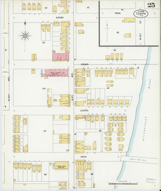 Sanborn Fire Insurance Map from Tampa, Hillsborough County, Florida (1899), Sheet #0025 - Historic Sanborn Fire Insurance Map Print, vintage old map wall art, antique decor, genealogy gift, Florida Florida map