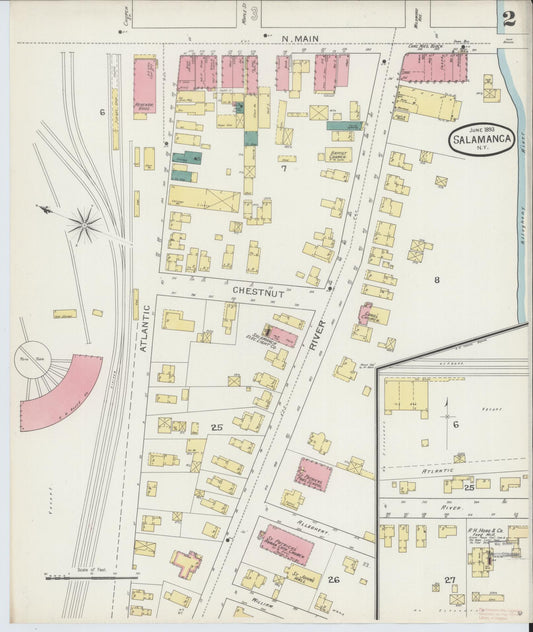 Sanborn Fire Insurance Map from Salamanca, Cattaraugus County, New York (1893), Sheet #0002 - Historic Sanborn Fire Insurance Map Print, vintage old map wall art, antique decor, genealogy gift, New York New York map